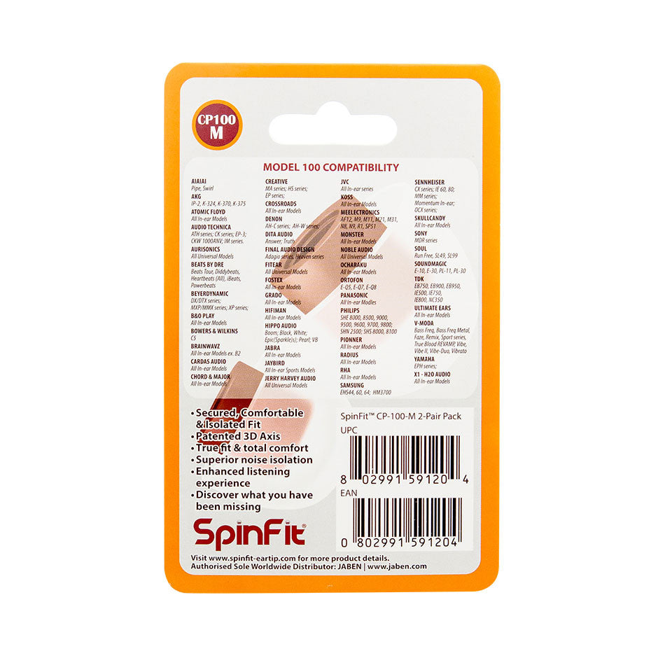 SpinFit 耳塞 2 对装 CP100(适用于大孔)